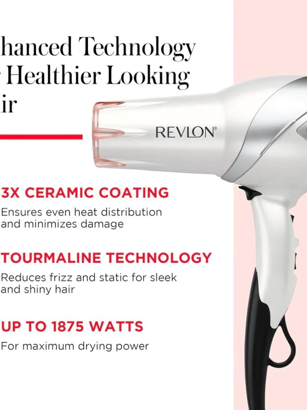 Revlon White & Black Hair Dryer with Pink Accent